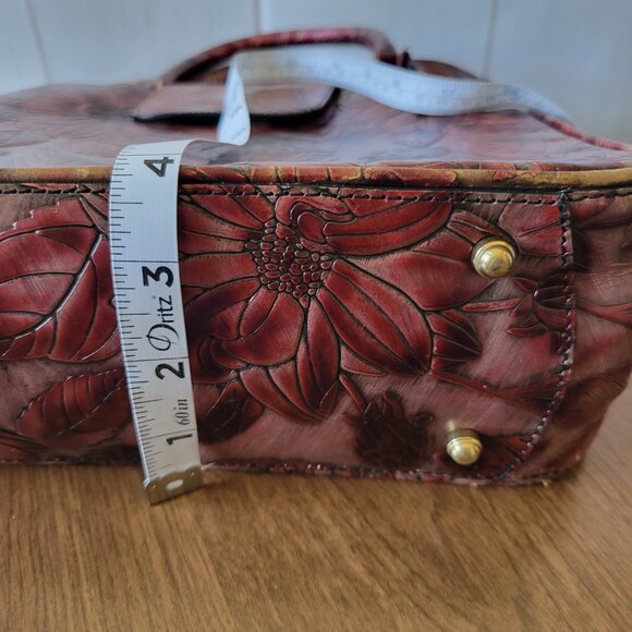 Vintage Brahmin Leather Purse Satchel, Embossed Floral all-over pattern Burgundy - Picture 16 of 16